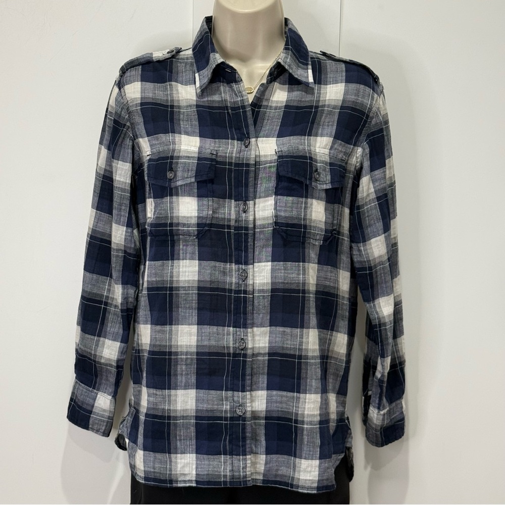 Current Elliott The Perfect Plaid Shirt XS Venice Blue Western Country Festival - Picture 5 of 12